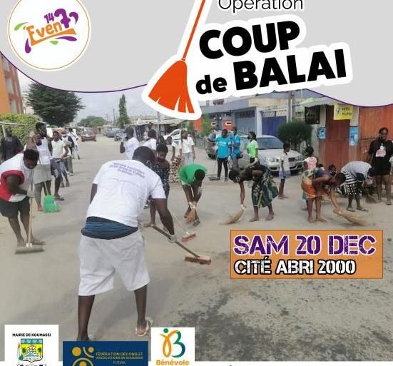 Affiche de l’opération Coup de balai avec des jeunes qui nettoient la rue